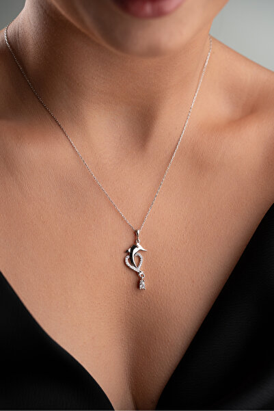 beonejewelry 925 Ayar Gümüş Damla Taş Sallantılı Yunus Balığı Kolye
