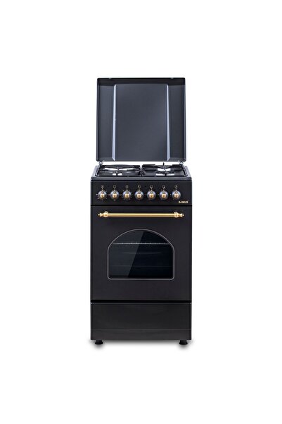 Samus SR550EL3B1 Aragaz vintage negru rustic pe gaz și electric cu cuptor ele...