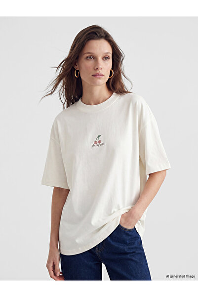 LC Waikiki White Cherry Printed Cotton Women's T-Shirt