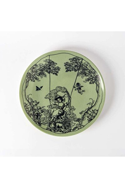VİTELLİ Timeless Collection Yeşil Desenli Porselen Servis Tabağı 25 Cm