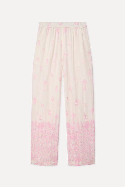 Mudo Women's Ecru Embroidered Straight Fit Trousers