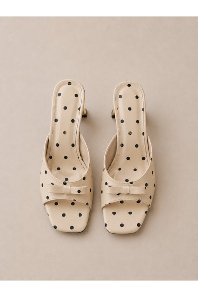 KM shoes Beige Polka Dot Women's Slippers 5 cm Heeled Bowknot Daily Stylish Slippers