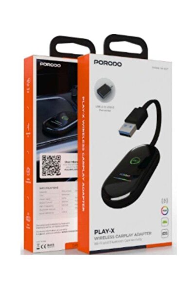 porodo Play-X Wireless CarPlay Adapter – Wi-Fi & Bluetooth Car Adapter for Wireless Apple CarPlay, Plug & Play, Fast Auto Connection, Black