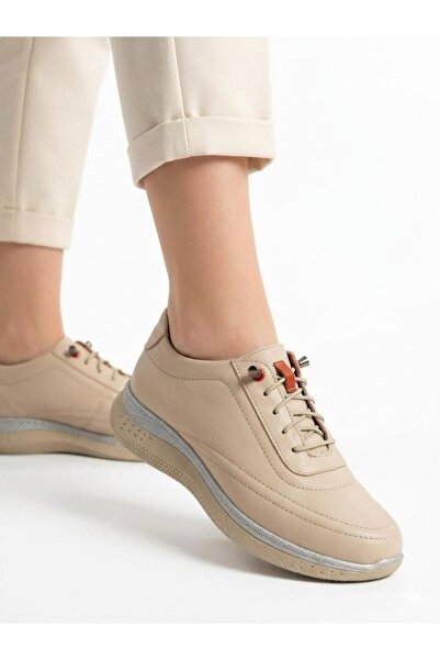 Lütfi Women's Beige Genuine Leather Elastic Lightweight Orthopedic Sole Daily...