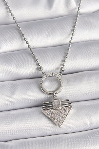 OGHAMAY 316L Steel Silver Color Ball Chain Zircon Stone Triangle Model Women'...
