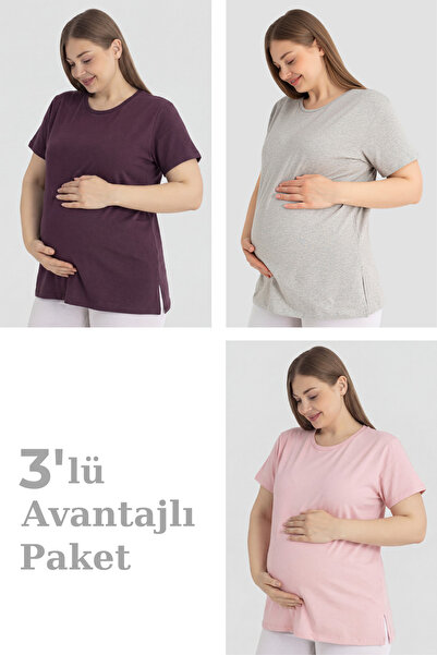 Arma Yıldız تي شيرت قطني بأكمام قصيرة للحوامل - عبوة من 3 قطع - ملابس حمل ناع...