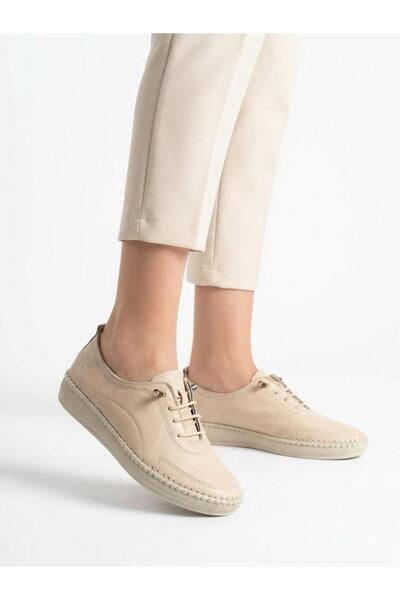 Lütfi Women's Beige Genuine Leather Orthopedic Soft Sole Casual Shoes