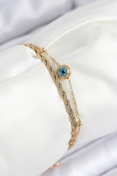 OGHAMAY 316L Steel Evil Eye Bead Model Twisted Chain Gold Color Women's Bracelet