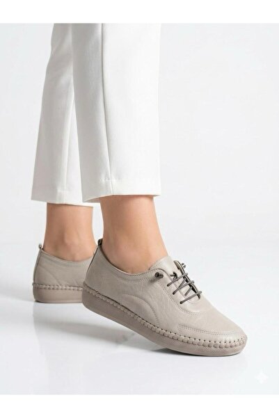 Lütfi Women's Gray Genuine Leather Orthopedic Soft Sole Casual Shoes