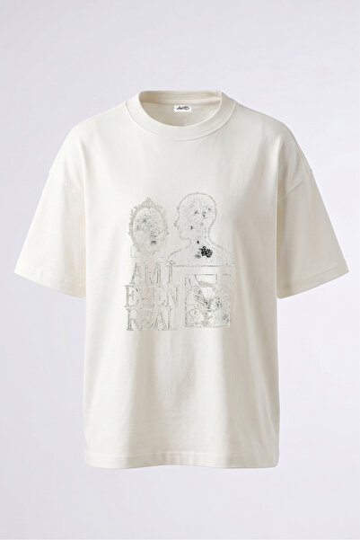 Anetos Tricou oversize alb din bumbac cu imprimeu pe spate Existential Crisis...