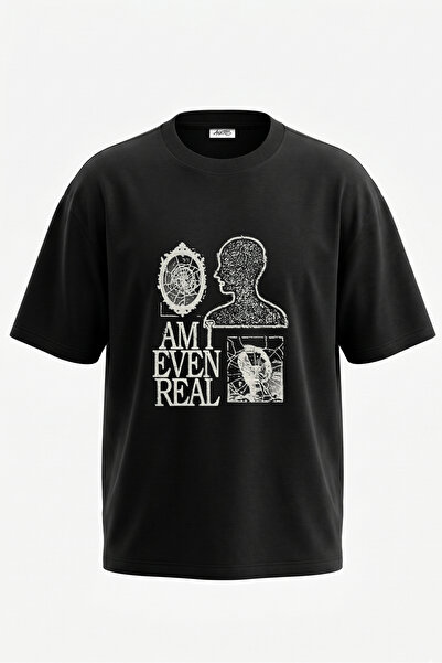 Anetos Tricou oversize negru din bumbac cu imprimeu pe spate Existential Cris...