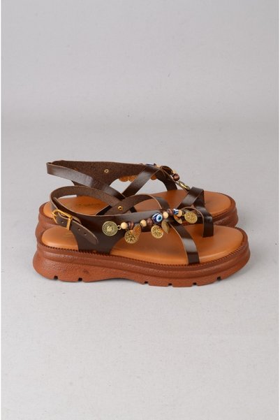 SEÇ KUNDURA SEÇ C405 SANDALE DE DAMĂ DIN PIELE NATURALĂ (Talpă: 3,5 cm) MARO ÎNCHIS