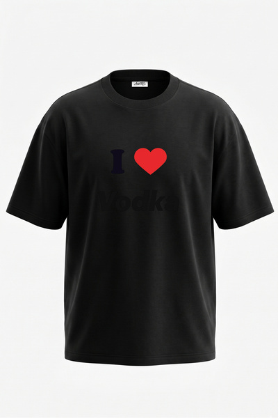 Anetos Tricou oversize negru din bumbac cu imprimeu Love Vodka Design pe spate