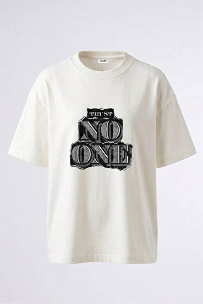 Anetos Trust No One Design Back Printed Cotton White Oversized T-Shirt