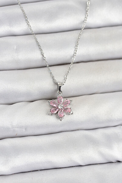 OGHAMAY 316L Steel Chain Silver Color Pink Zircon Stone Lotus Model Women's N...