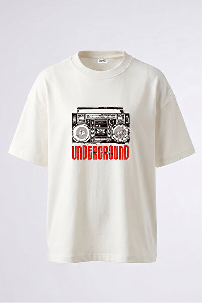 Anetos Tricou oversize alb din bumbac cu imprimeu pe spate Boombox Undergroun...