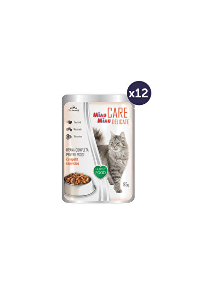 MIAU MIAU Hrană umedă pentru pisici adulte Care Delicate cu macrou, 12 x 85g