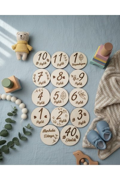 ih ihra 14 Piece Laser Engraved Baby Monthly Photo Cards - Wooden Baby Development Card Set - Newborn Memory Plaques