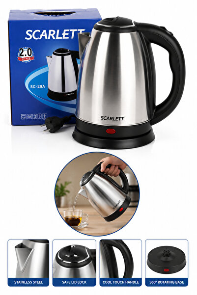 scarlet HomeRoy – Cană Fierbător din Inox 2L, 1500W, Oprire Automată