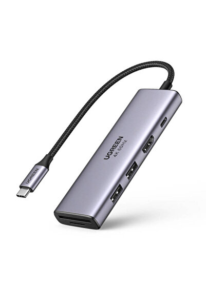 Ugreen Hub USB-C 6-în-1, HDMI 4K 60Hz, 100W PD, SD/TF, Gri