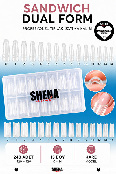 Shena Sandwich Dual Nail Form Kare - Sandviç Tips Şeffaf - Protez Tırnak Uzat...