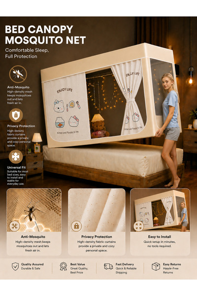 Generic A mosquito net suitable for a single bed, easy to install, keeps mosq...