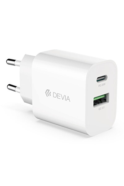 Baseus Încărcător de perete Devia Smart 20W Dual USB USB-C PD + QC Alb