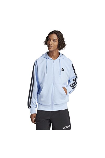 adidas Hanorac bărbătesc Essentials cu 3 dungi, French Terry, cu fermoar inte...