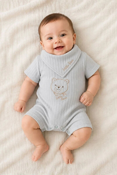 iQBaby Fularlı Jakarlı Erkek Bebek Tulum Seti