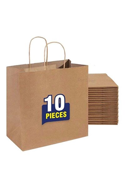 Duravel Kraft Paper Bags with Twisted Handles, Brown, 28x28x15 cm, 10 Pieces,...