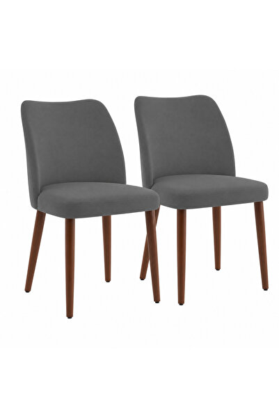 Garvee - Set of 2 Linen Dining Chairs Upholstered in Fabric with Wooden Legs,...