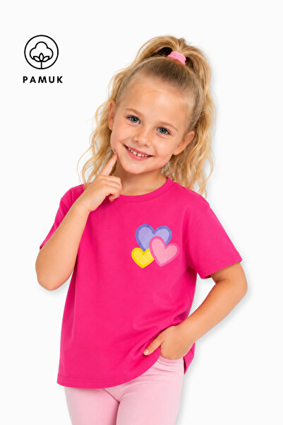 difa kids Tricou de vară pentru fete, cu mânecă scurtă, cu imprimeu inimă