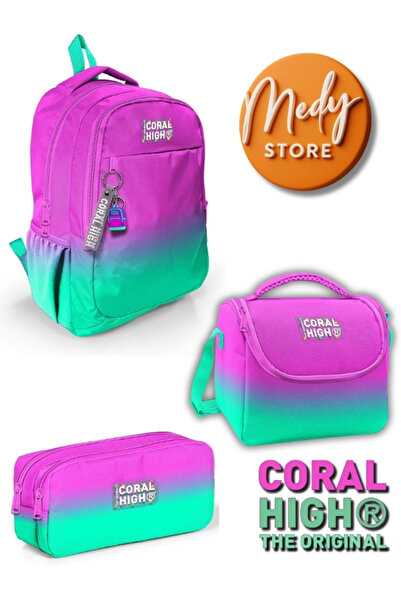 Coral High Set de 3 genți școlare cu tranziție de culoare roz-apă verde
