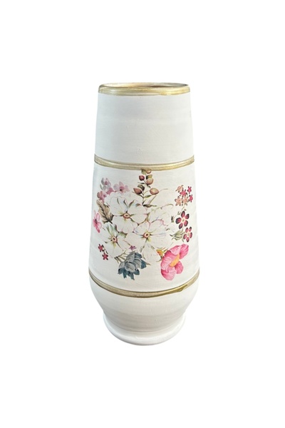 Ceramica Martinescu Vaza decorativa din ceramica de Marginea, 30 cm – Alba, d...