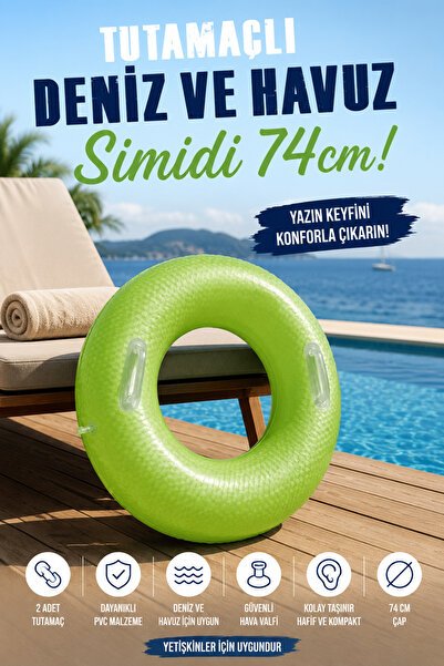 craftivio Tutmaçlı Yetişkin Deniz ve Havuz Simidi Şişme Plaj Simidi Çift Kulp...