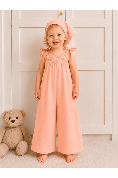 Moda Lina Baby Girl's Strappy Wide-Leg Jumpsuit and Bandana Set