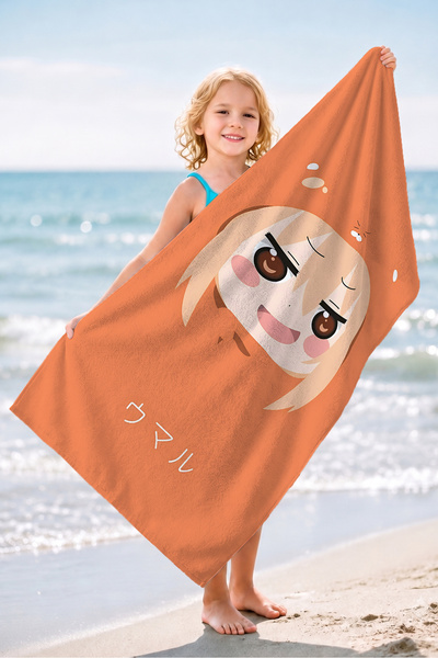 Evimde Bambaşka Anime Girl Beach Towel - Orange Manga Style Pool Sea Quick Dr...