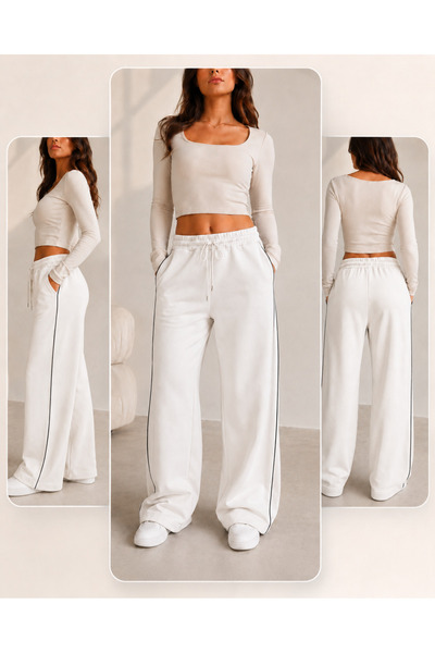 De Carte Pantaloni de trening Harajuku Streetwear Side Strip pentru femei, co...