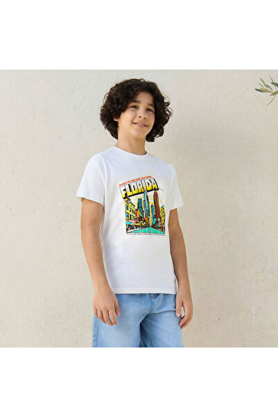 Juniors Crew Neck Short Sleeves T-shirt with Florida Print
