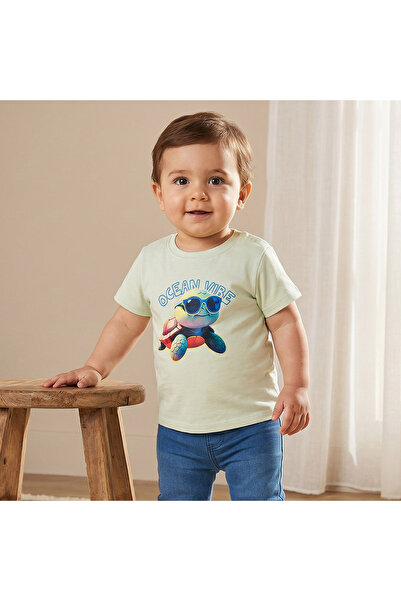 Juniors Crew Neck Short Sleeves T-shirt with Fish Print