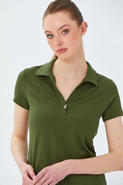 İKİLER Polo Yaka Önü Çıtçıtlı Bluz 026-1036