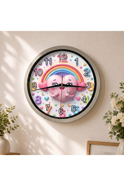 28 CM Camlı Akar Saniyeli Çocuk Odası Duvar Saati - Rainbow Dream