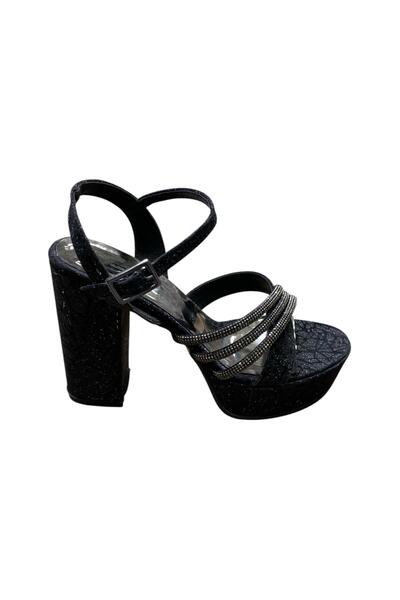 Yaren Moda Women's Thick Platform Heel Glittery Stone Evening Dress Summer Shoes