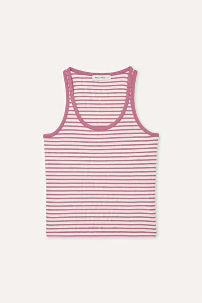 Mudo Women's Pink Fitted Striped Crew Neck Tank Top