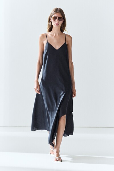 Massimo Dutti %100 keten asimetrik midi elbise