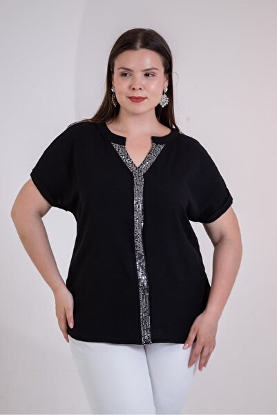 Roxxlen Women's Plus Size Sequin Embellished Blouse