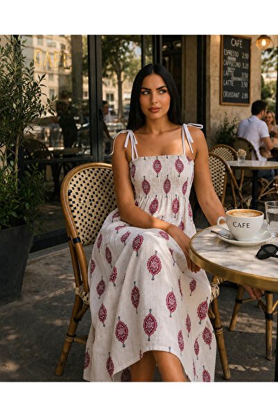 Bienvenido Patterned Strappy Gipeli Cotton Midi Dress