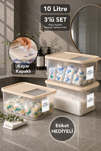 Meleni Home Cutie de depozitare pentru detergent, 3 bucăți - Capac glisant Or...