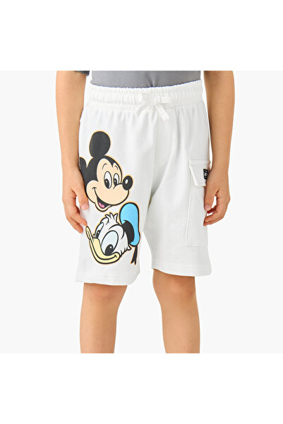 Disney شورت بخصر مطاطي وطبعة ميكي ماوس ودونالد داك