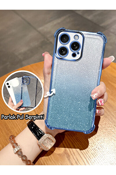 ucuc iPhone 15 Pro Uyumlu Şeffaf Dört Köşe Silikon Kaplama Parlak Kenar Kılıf